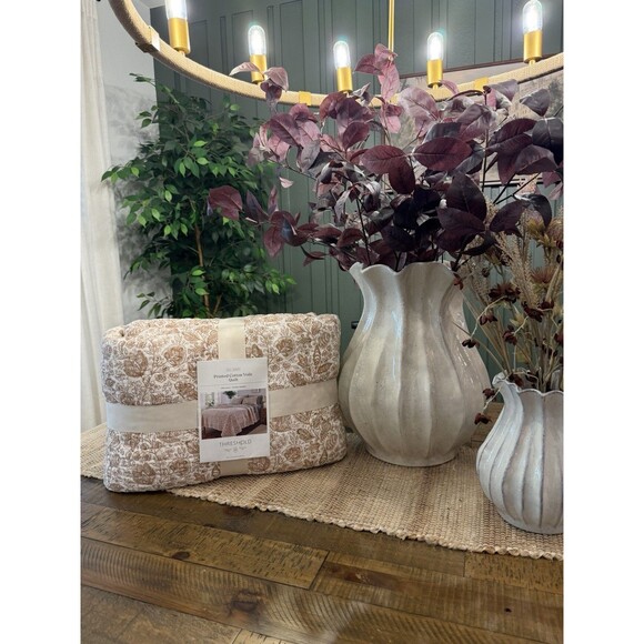 Threshold Other - Full/Queen Printed Cotton Voile Tonal Floral Quilt Ivory/Camel - Threshold NEW